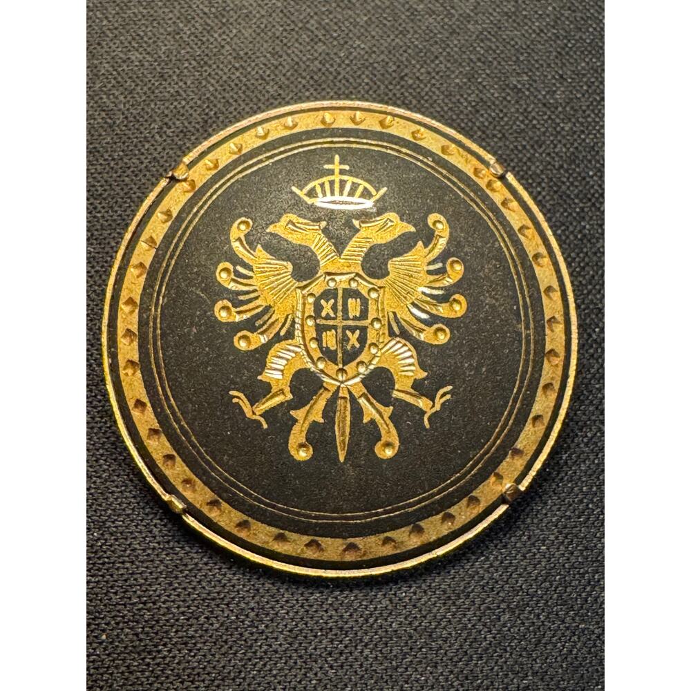 Vintage Damascene Coat of Arms Brooch Tube Clasp